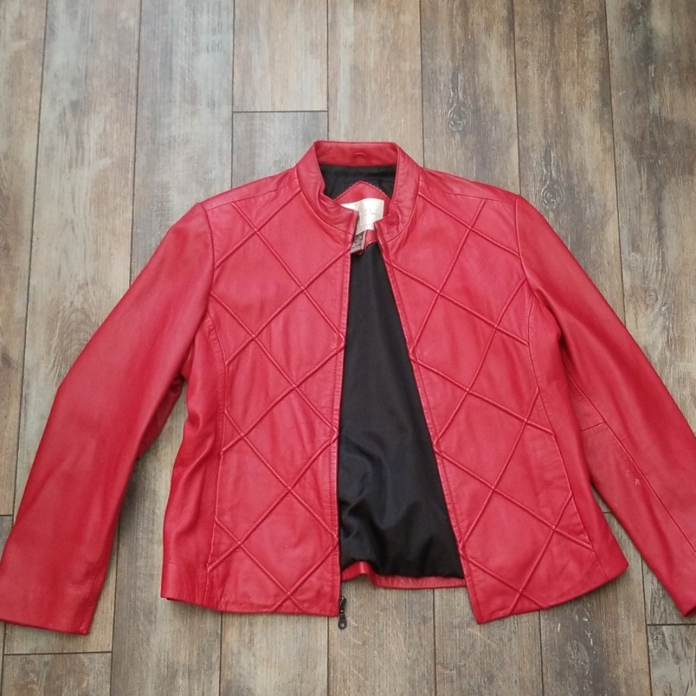 Studio Works Red Leather Quilted Jacket